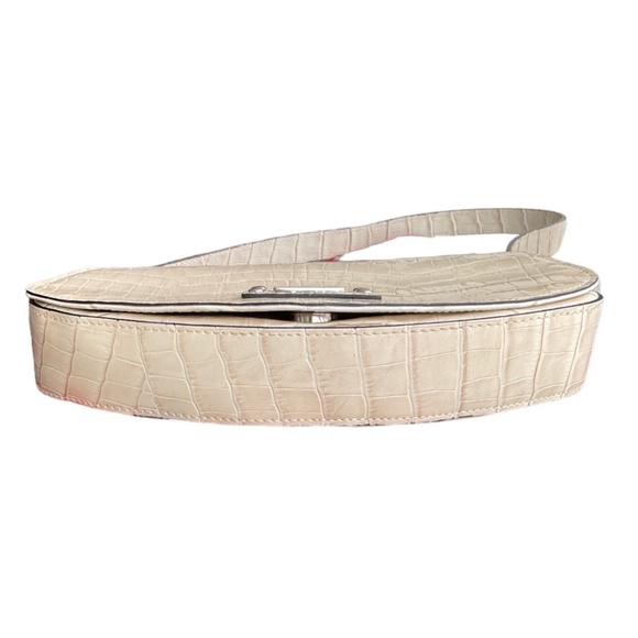 GUESS Mini Handbag Gloss Patent Leather Croc Embossed Pearl Cream Color … - Picture 4 of 5